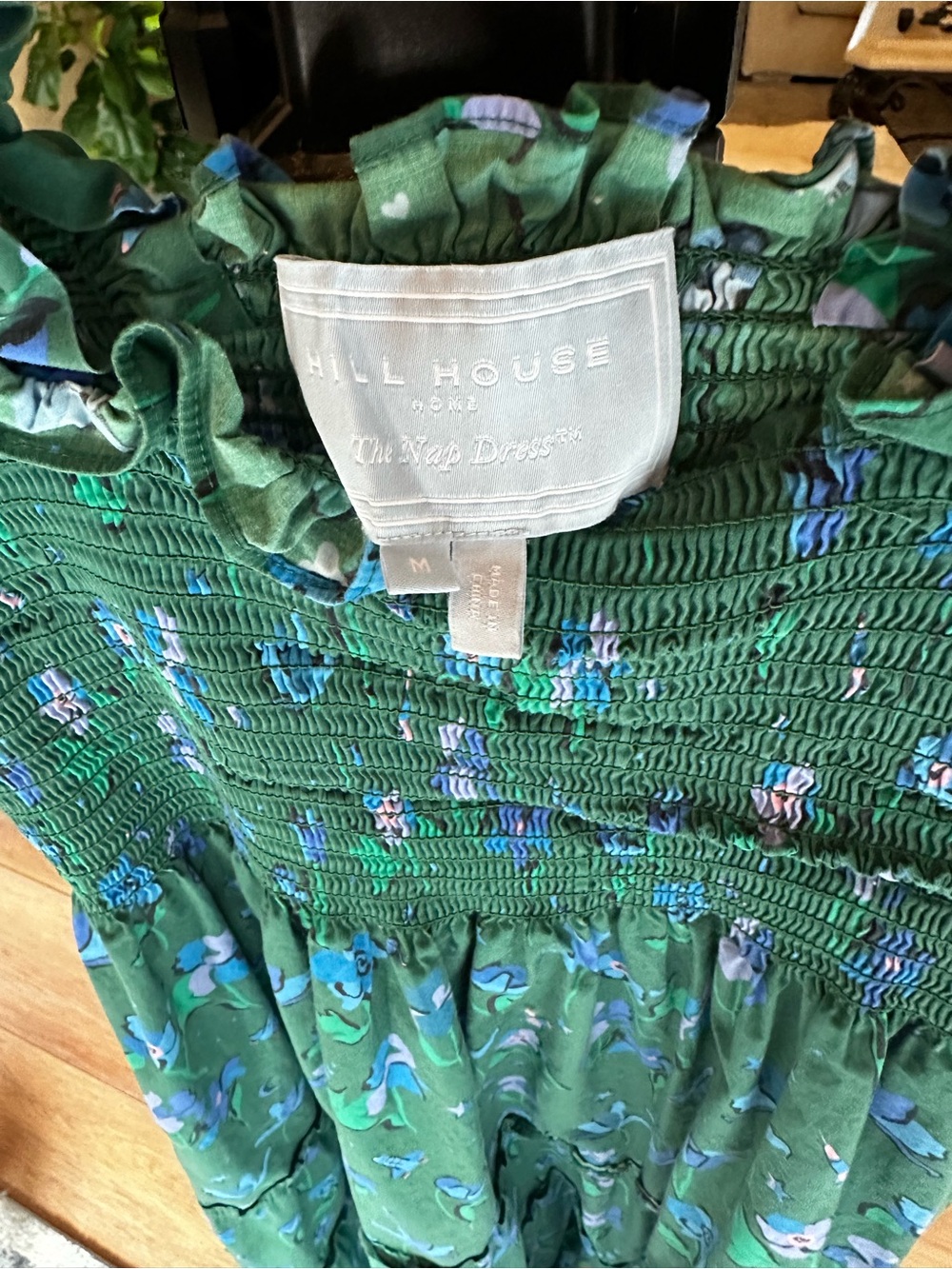 Hill House Green Floral Smocked Maxi Dress with MULTIPLE HOLES - Picture 4 of 7